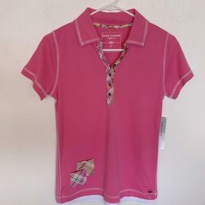 Oleg Cassini Pink Polo Shirt with Madras Trim - size small - NWT
